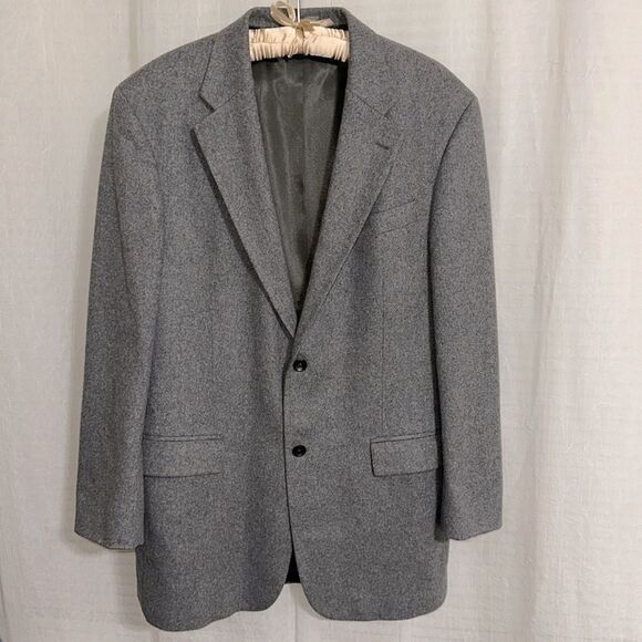 OSCAR DE LA RENTA 44L Gray Pure Wool Cashmere Blend Blazer Jacket Sport Coat - Picture 1 of 16